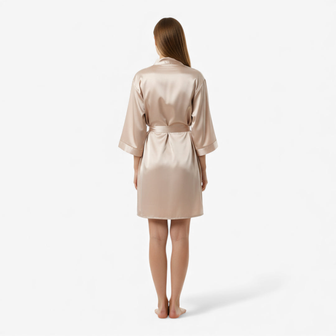 Peignoir Femme – En Satin Court Couleur Champagne