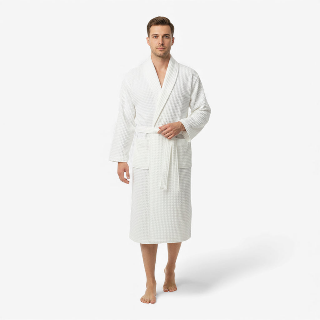 Peignoir En Coton – Nid d’Abeille Blanc