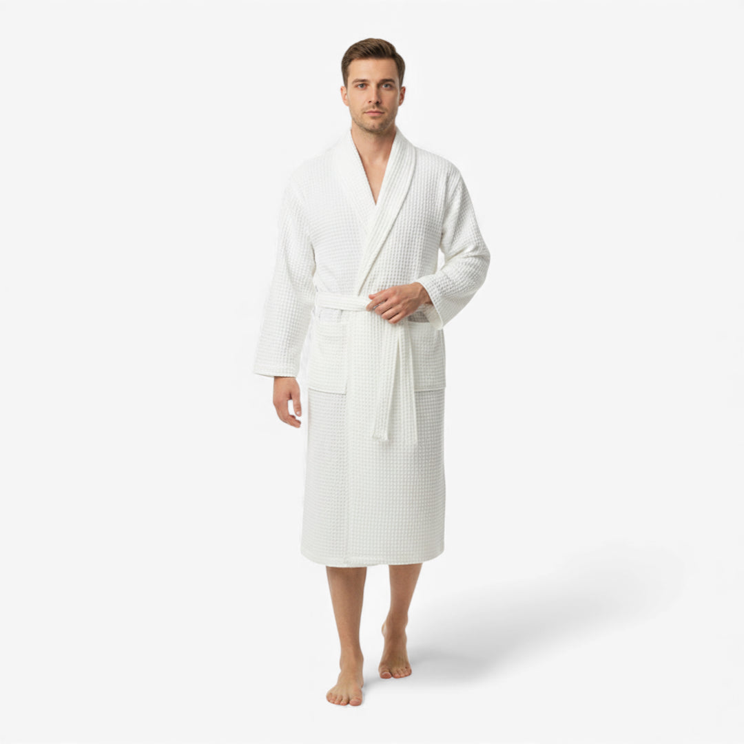 Peignoir En Coton – Nid d’Abeille Blanc