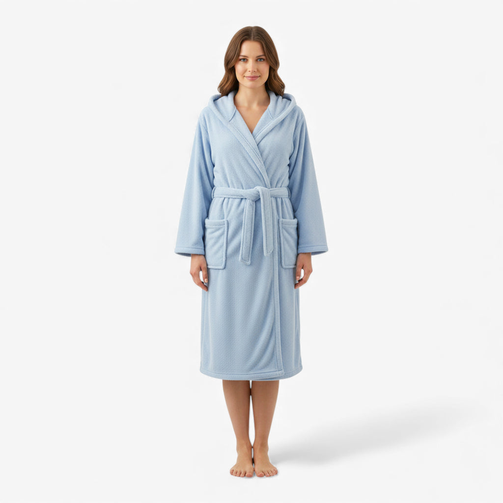 Peignoir Femme – Hiver Bleu à Capuche