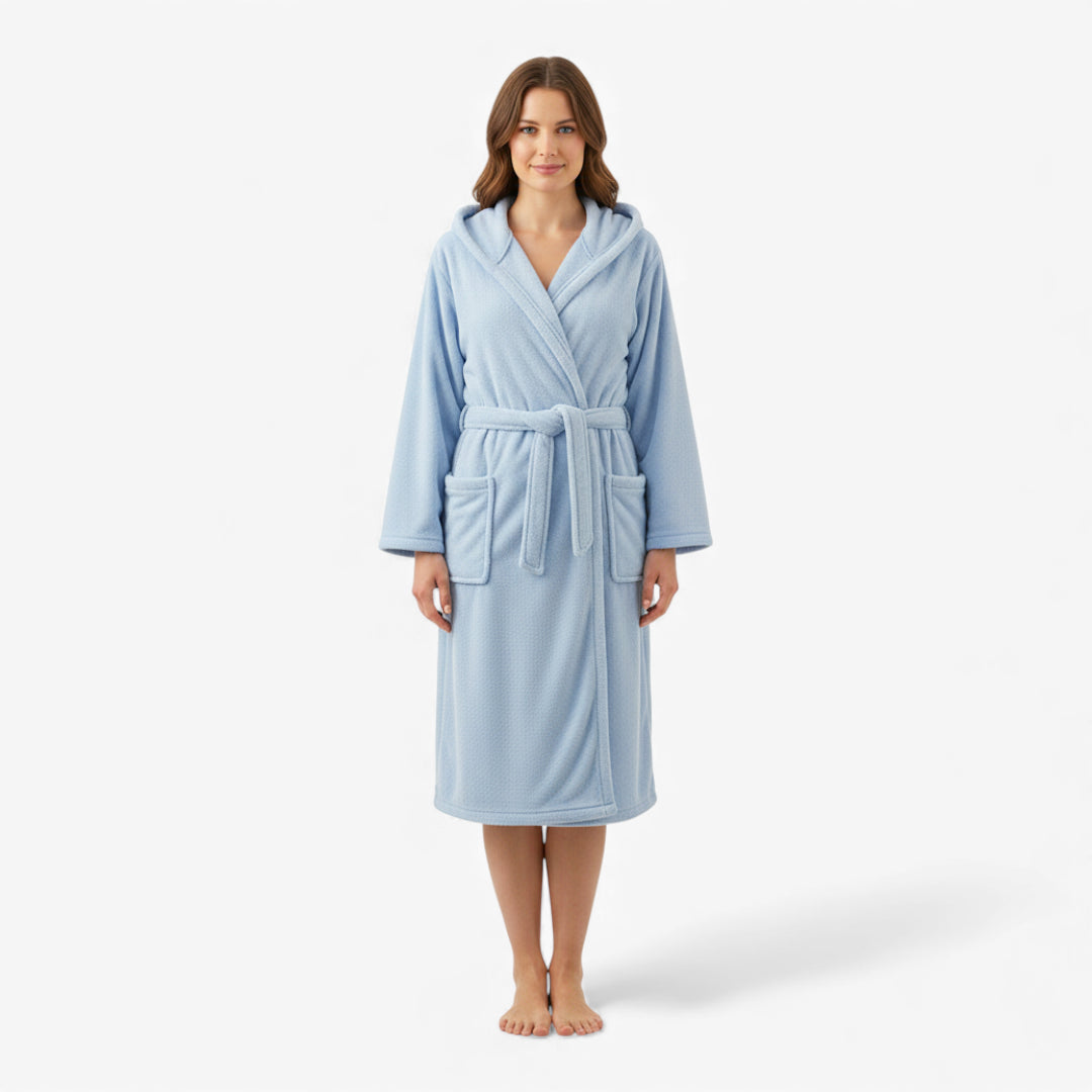 Peignoir Femme – Hiver Bleu à Capuche