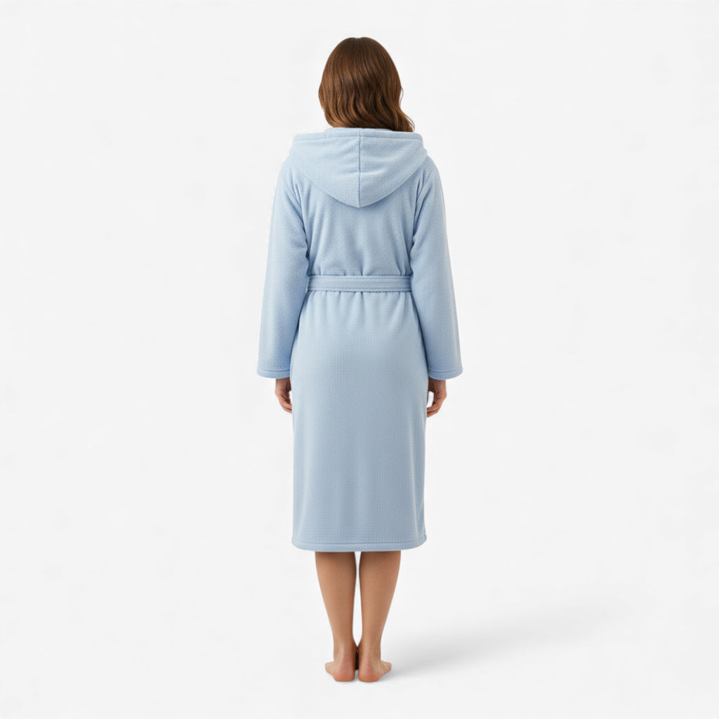 Peignoir Femme – Hiver Bleu à Capuche