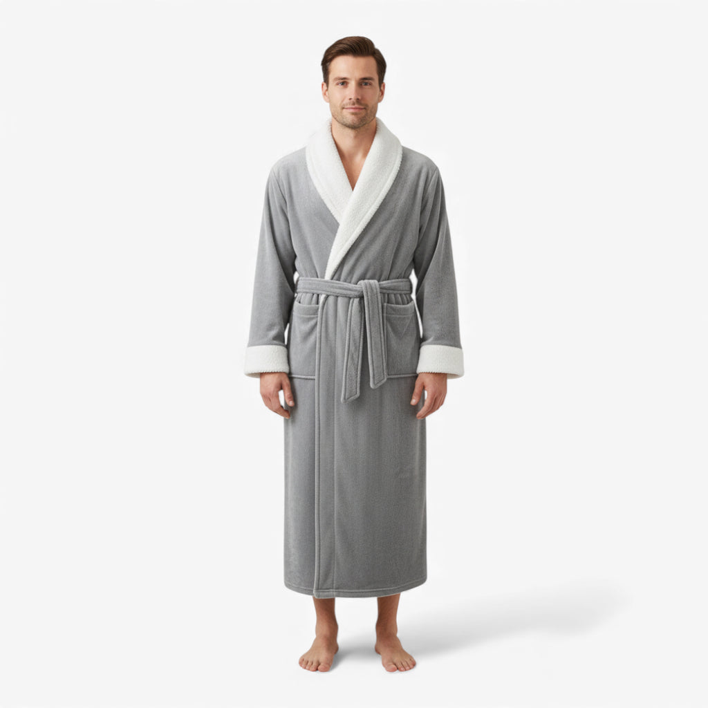 Peignoir Homme – Hiver Gris Long en Flanelle