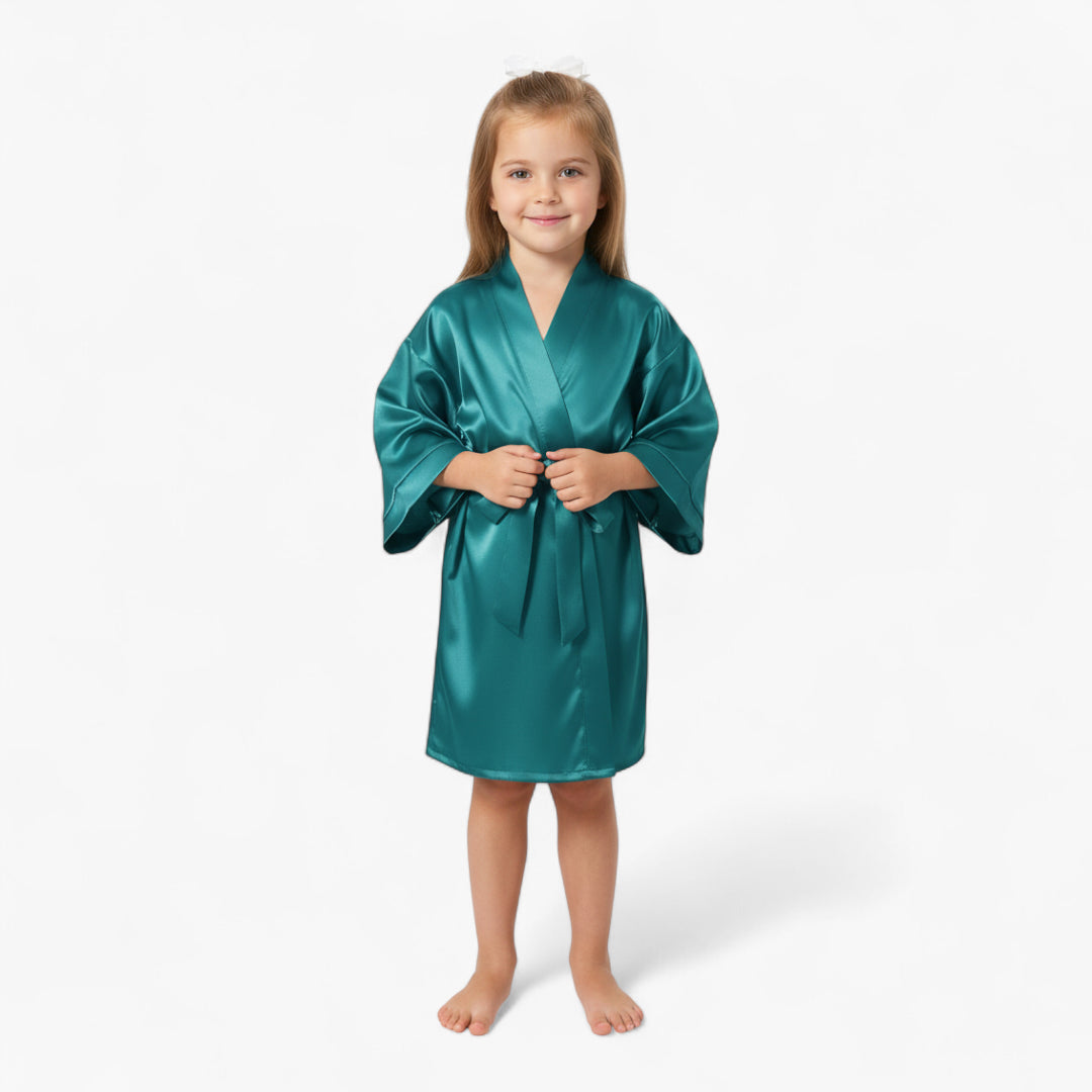 Peignoir Satin Fille Bleu Classique