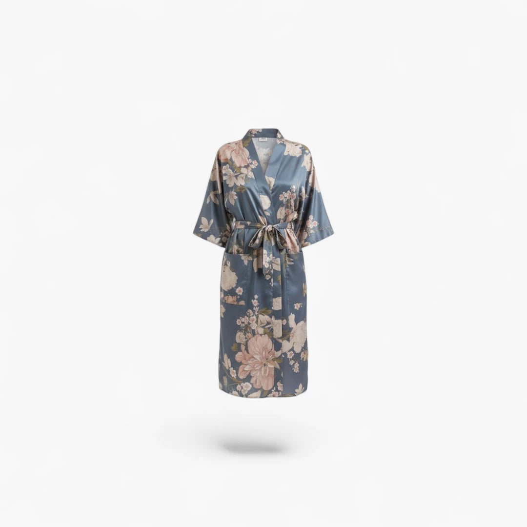 Kimono long bleu fleuri