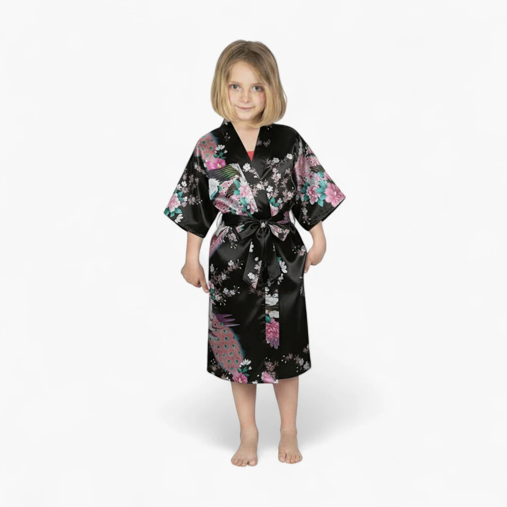 Peignoir Satin Fille à Fleurs