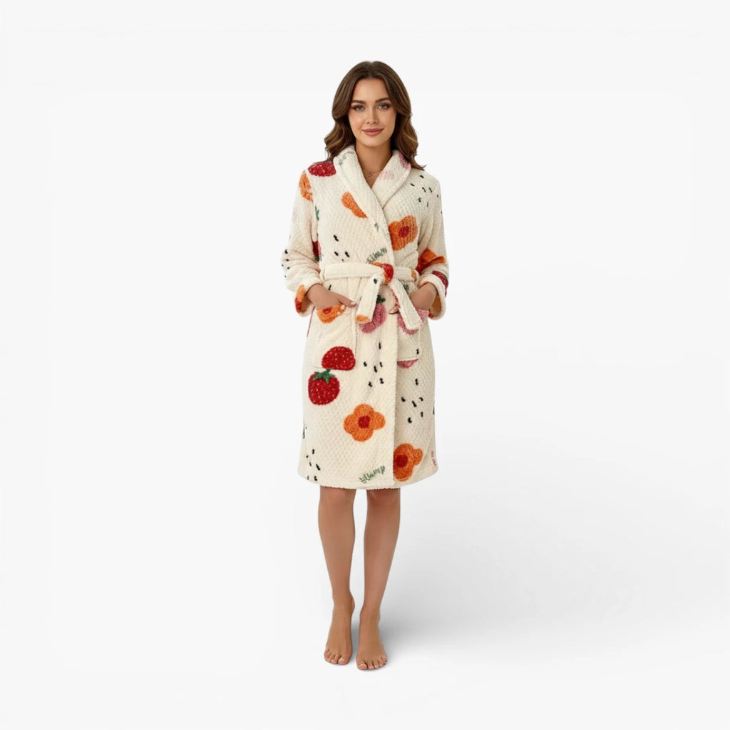 Peignoir Robe de Chambre Polaire Femme Fraise