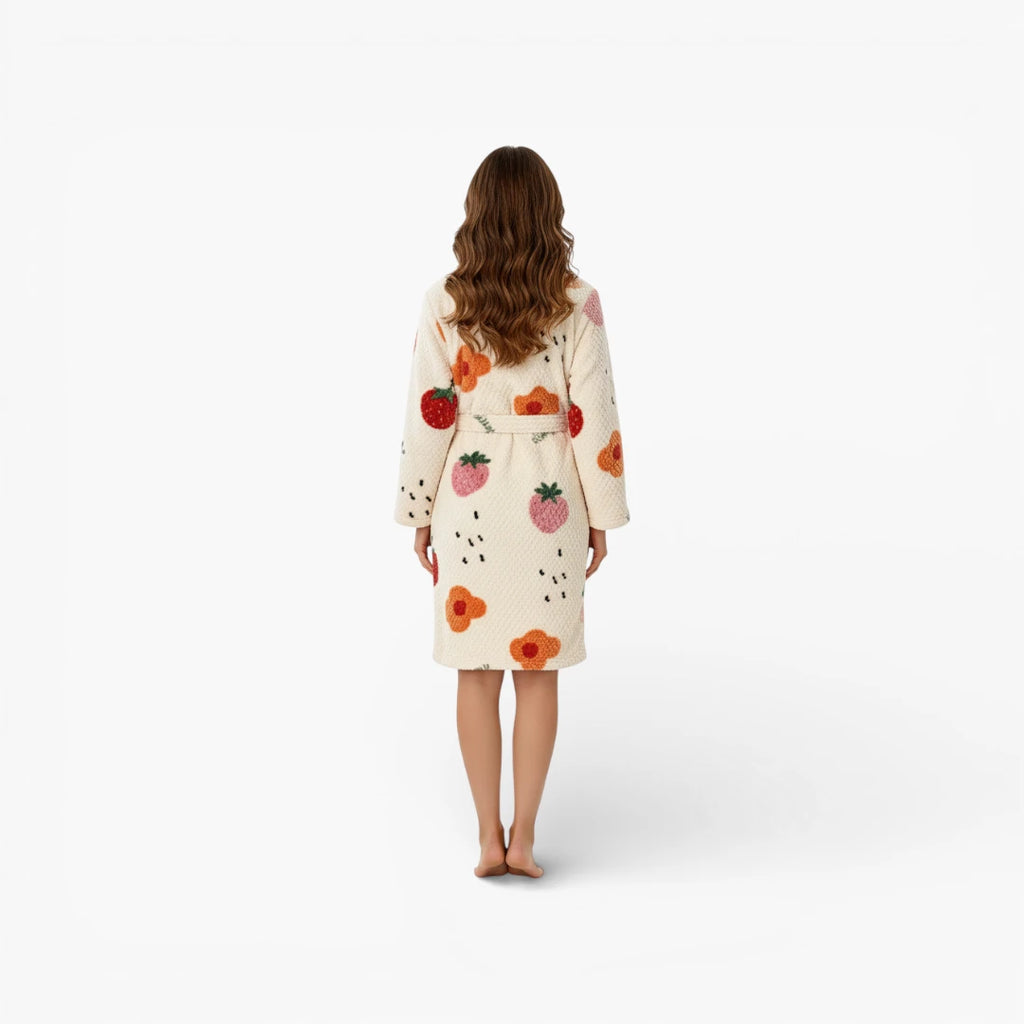 Peignoir Robe de Chambre Polaire Femme Fraise