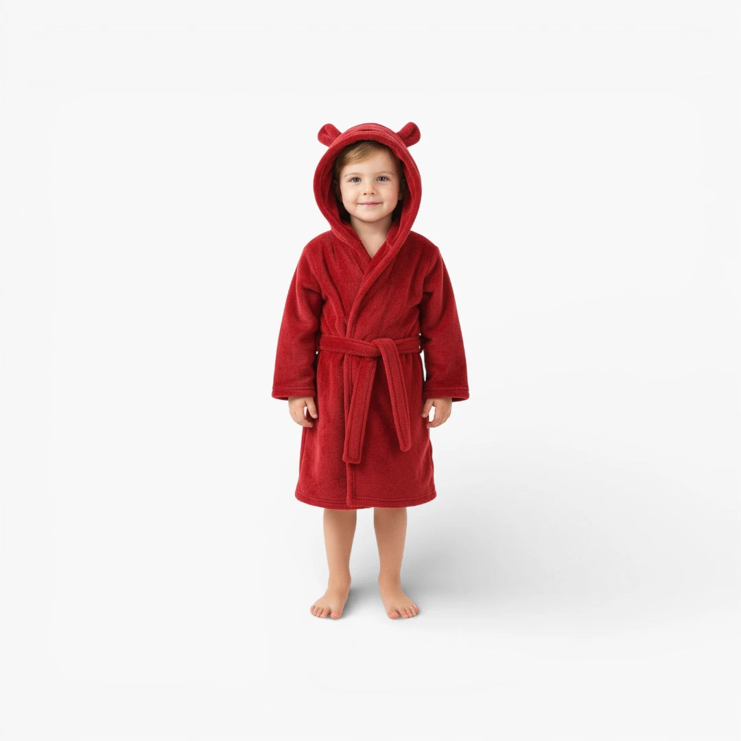 Peignoir a capuche rouge enfant