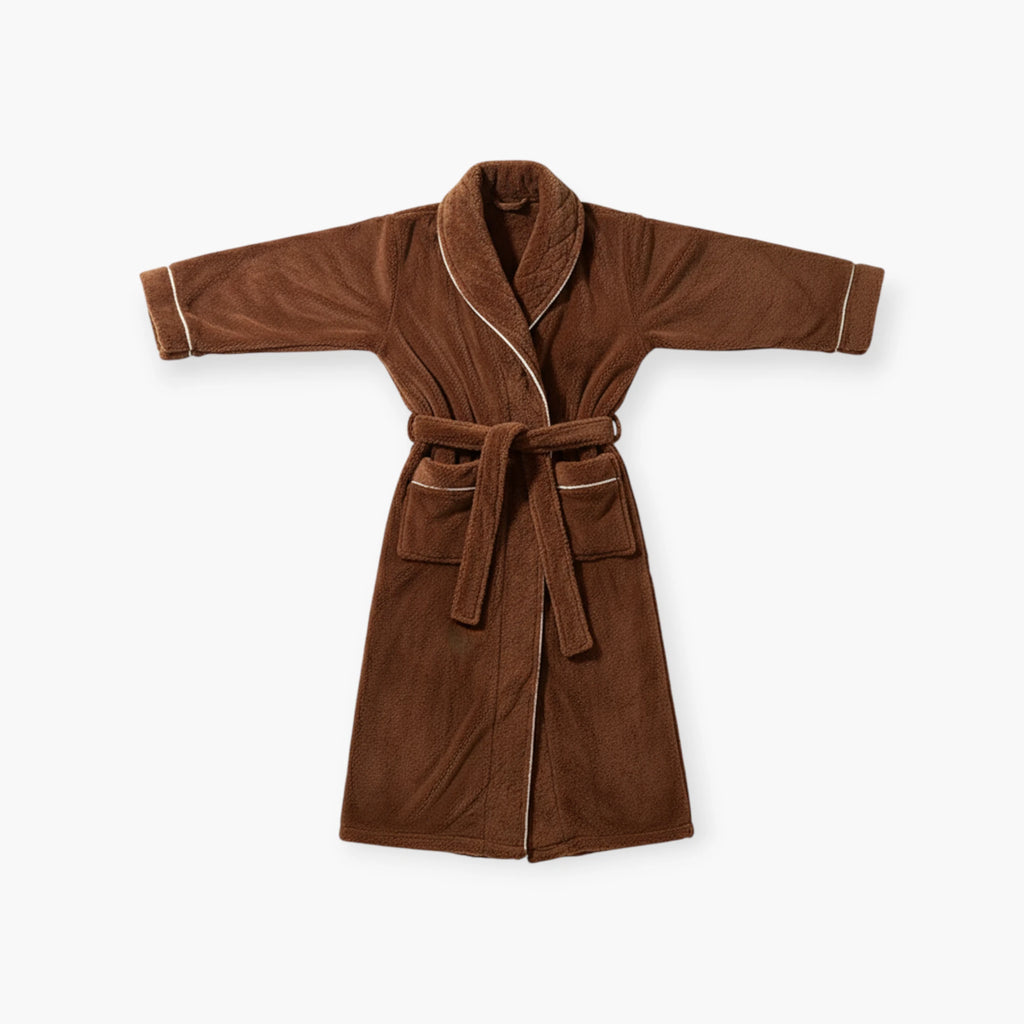 Peignoir Femme Long – Flanelle Marron Épais