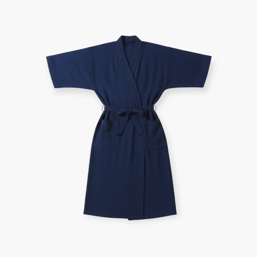Peignoir Femme Coton – Style Japonais Long Bleu Marine