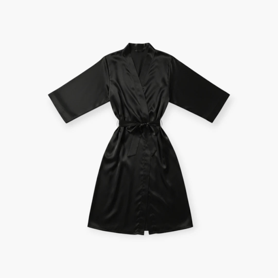 Peignoir Femme Satin – Noir Long Élégant et Léger
