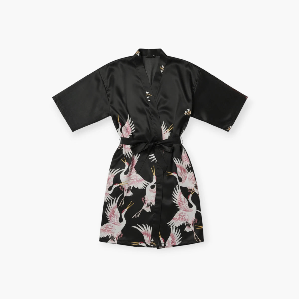 Peignoir Homme Japonais – En Satin Noir à Motifs Grues Blanches
