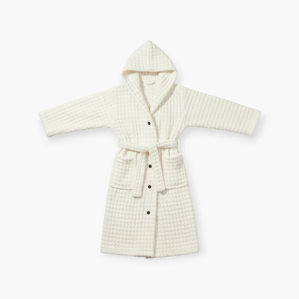 Peignoir Femme Hiver – Polaire Blanche à Capuche et Boutons