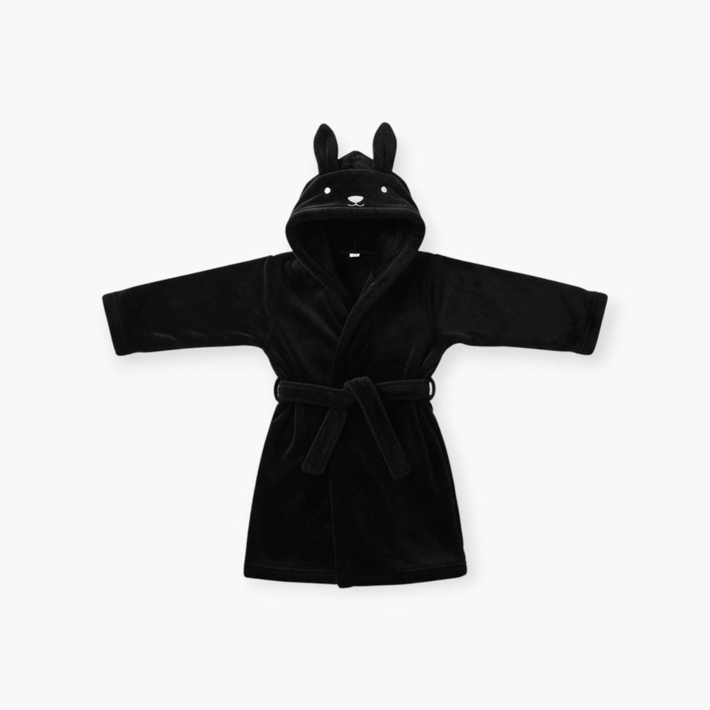 Peignoir Enfant en Polaire – Couleur Noir avec Capuche