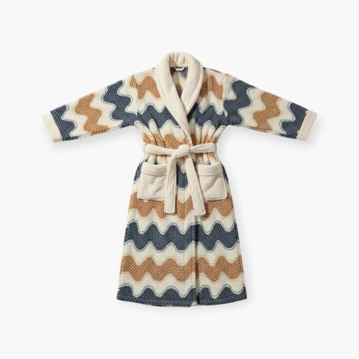 Peignoir Femme Hiver – En Polaire Long à Motifs Ondulés Multicolores