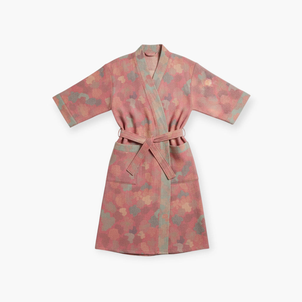 Peignoir Femme Coton – Style Japonais Rose à Motifs Nuageux