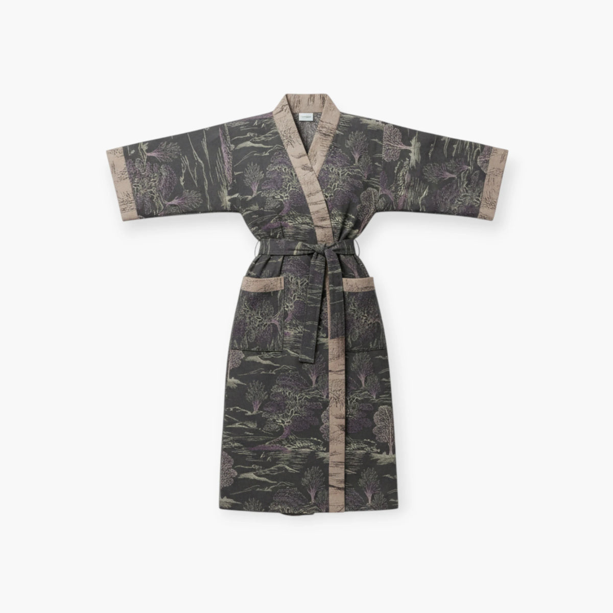 Peignoir Femme Coton – Style Japonais Noir à Motifs Paysagers