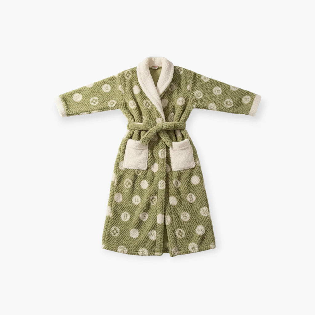 Peignoir Femme – Vert à Pois en Polaire