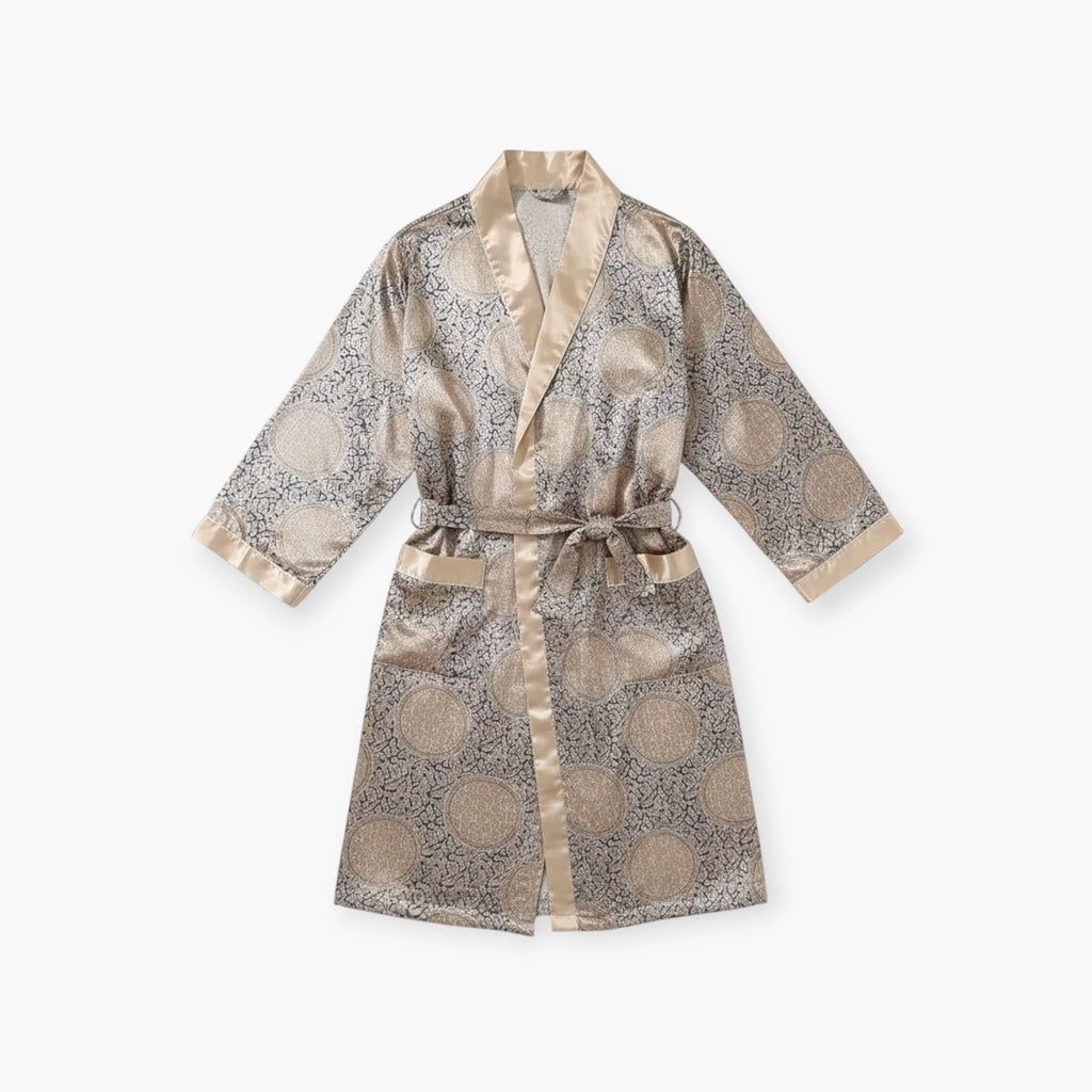 Peignoir Homme en Satin – Couleur Doré à Motifs Asiatiques