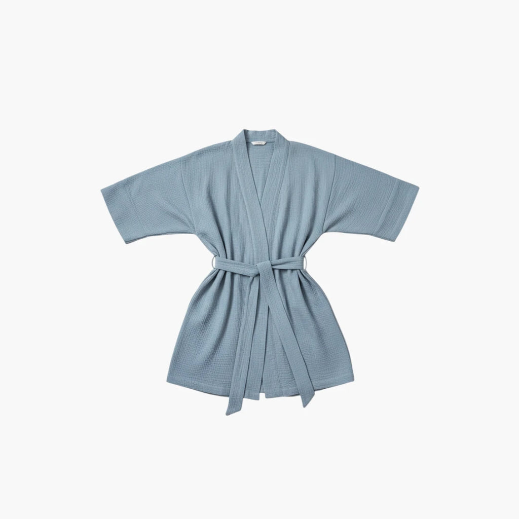 Peignoir Femme – En Coton Bleu Clair Court