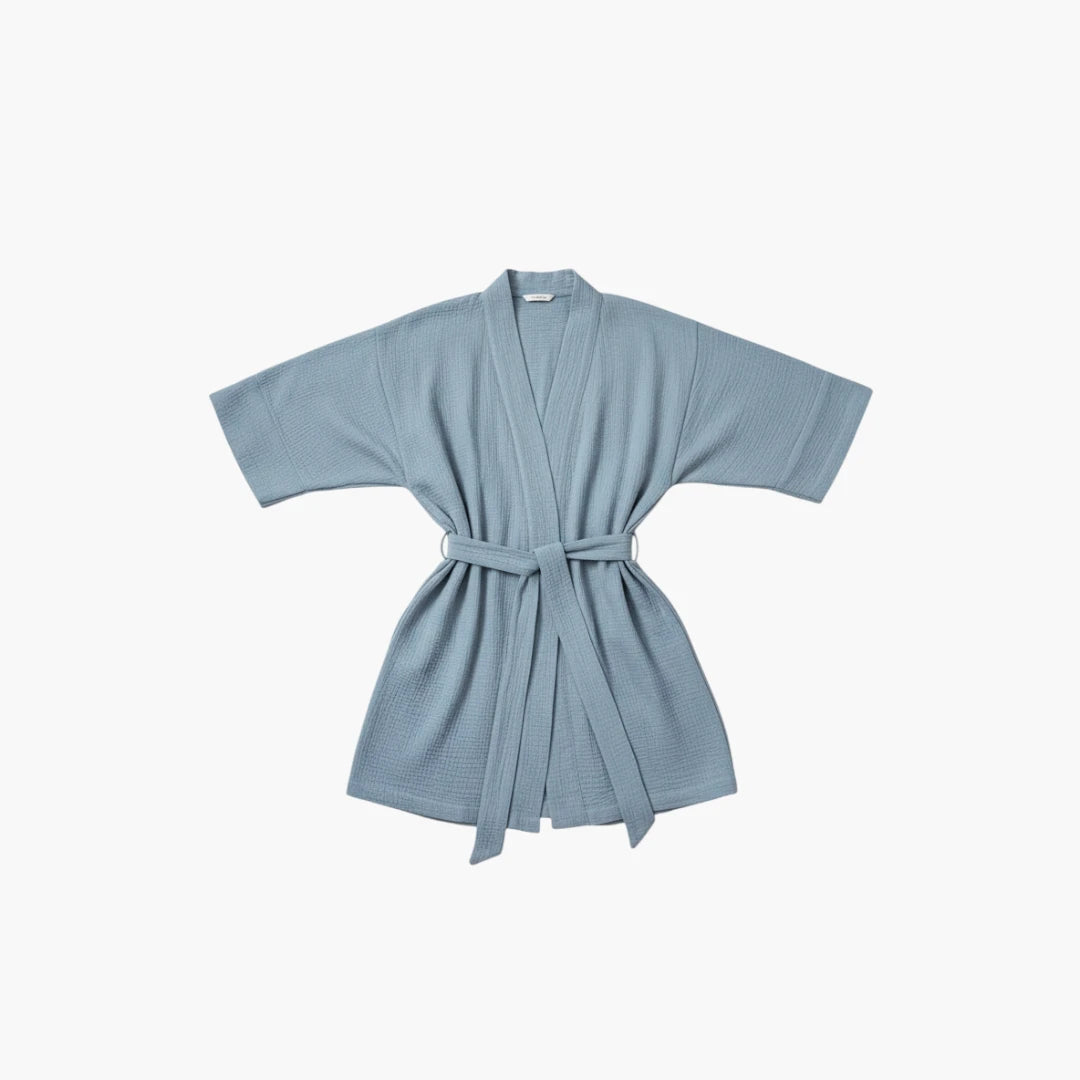 Peignoir Femme – En Coton Bleu Clair Court