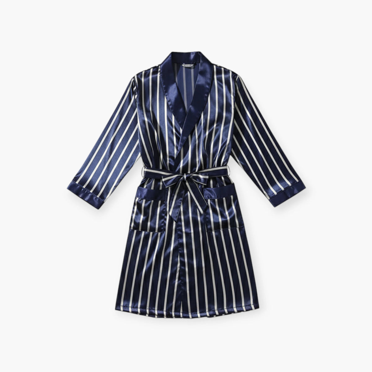Peignoir Homme – En Satin Bleu à Rayures