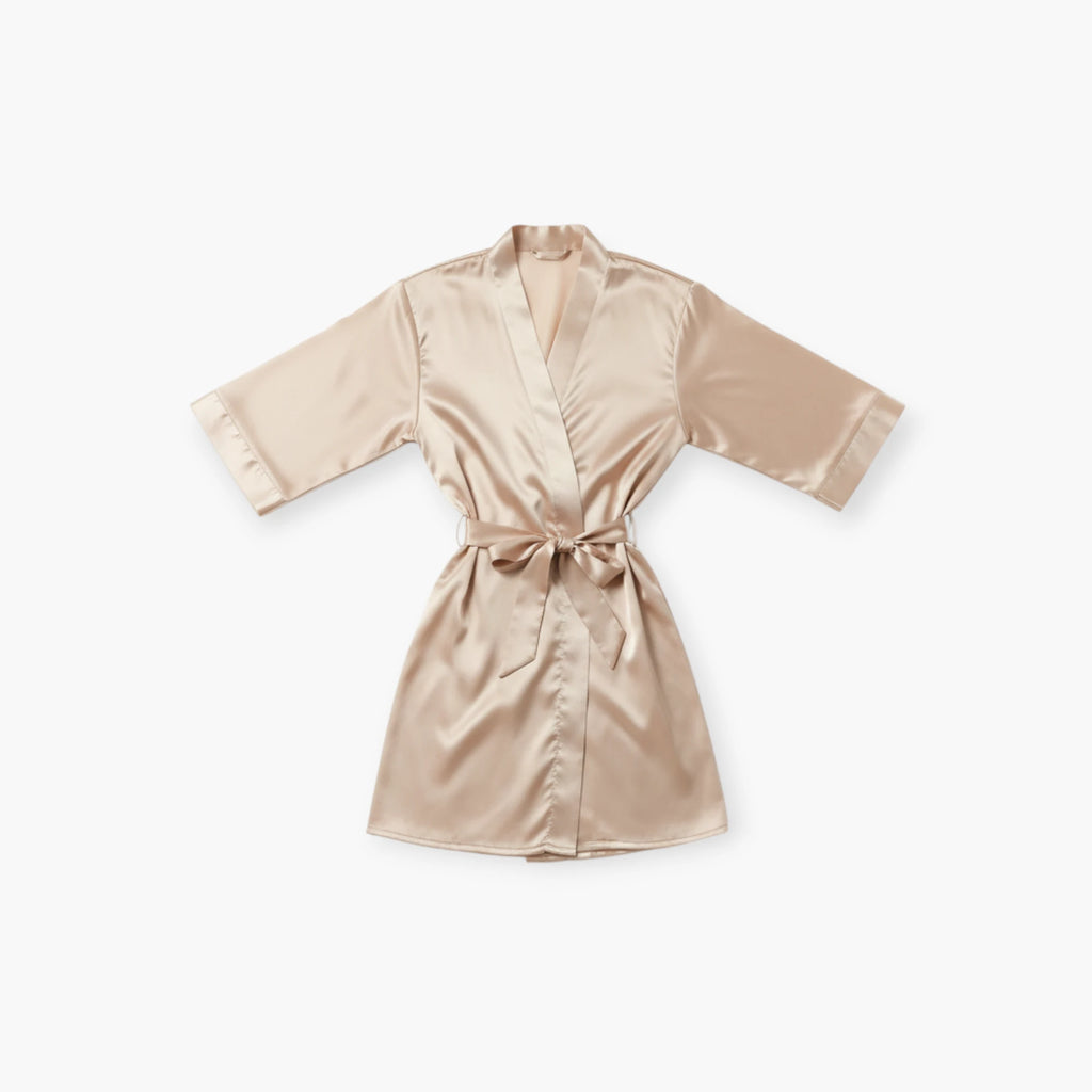 Peignoir Femme – En Satin Court Couleur Champagne