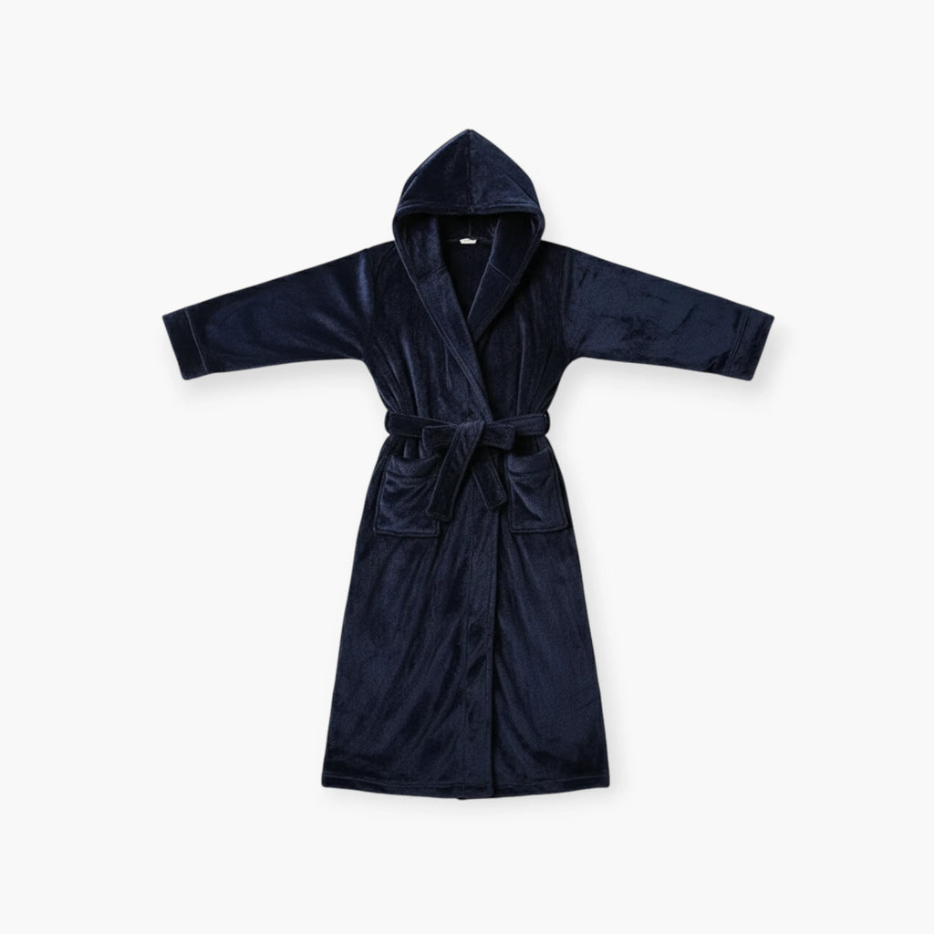 Peignoir Femme – Hiver Bleu Marine à Capuche
