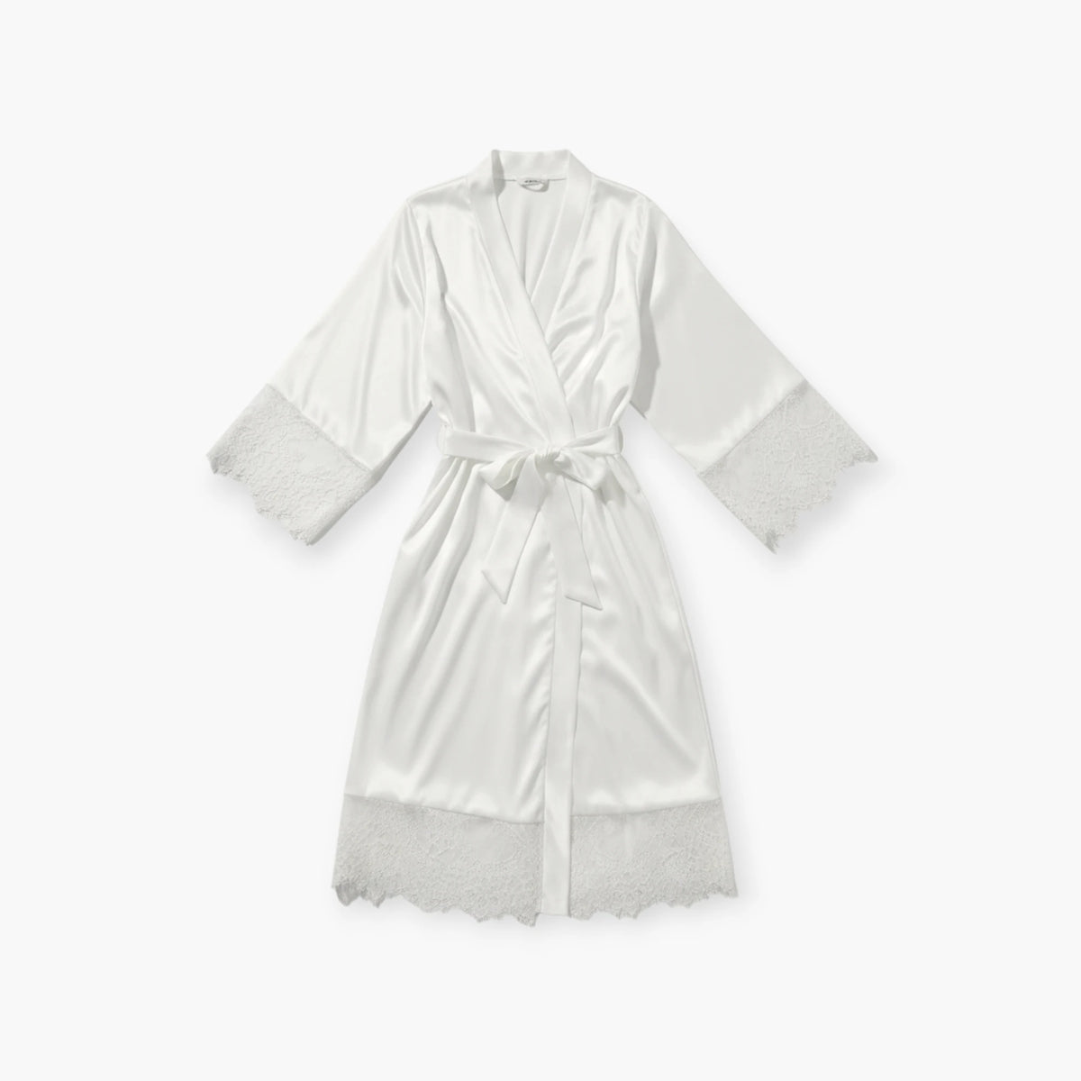 Peignoir Femme – En Satin Blanc Long avec Dentelle