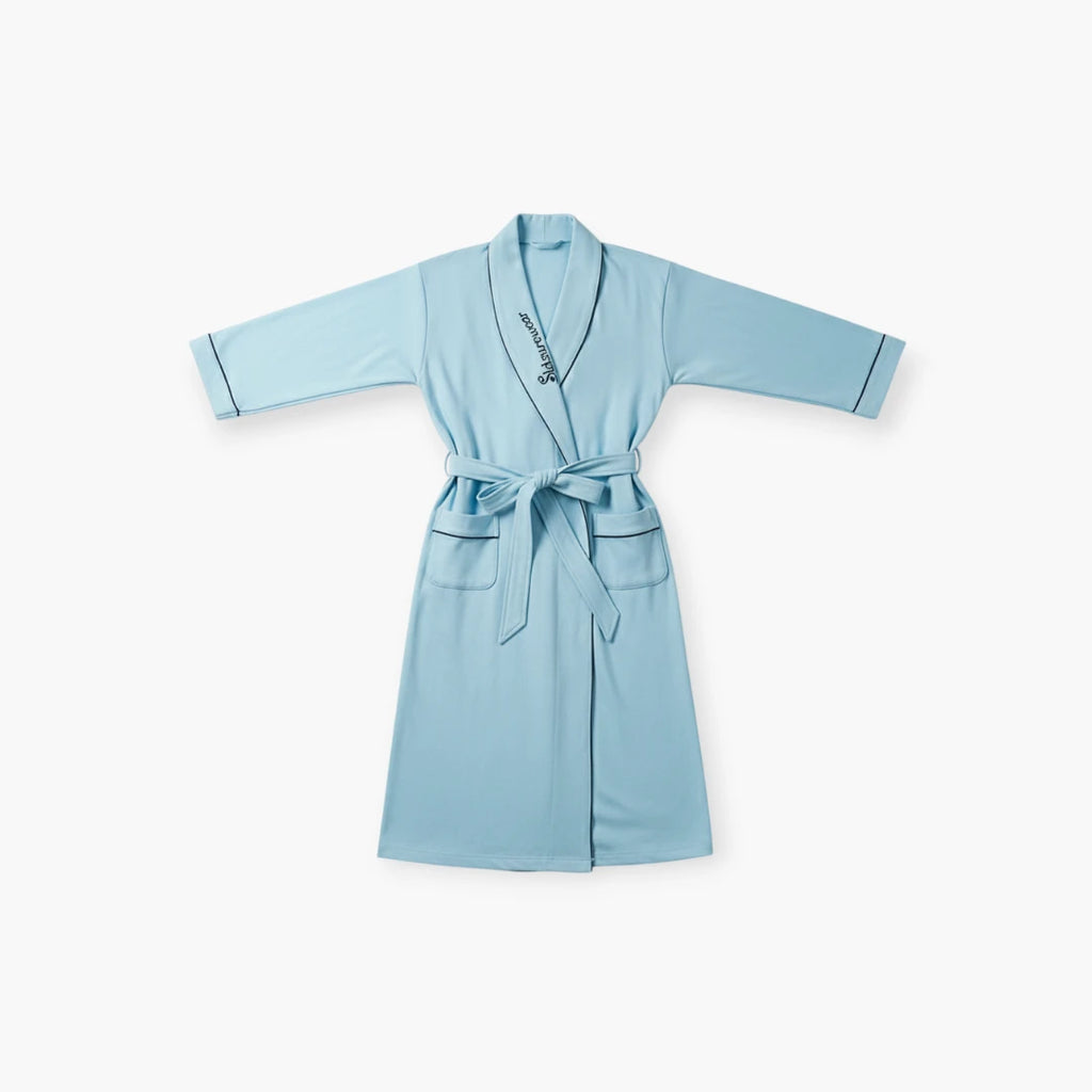 Peignoir Femme Coton – Long Bleu Clair à Col Châle