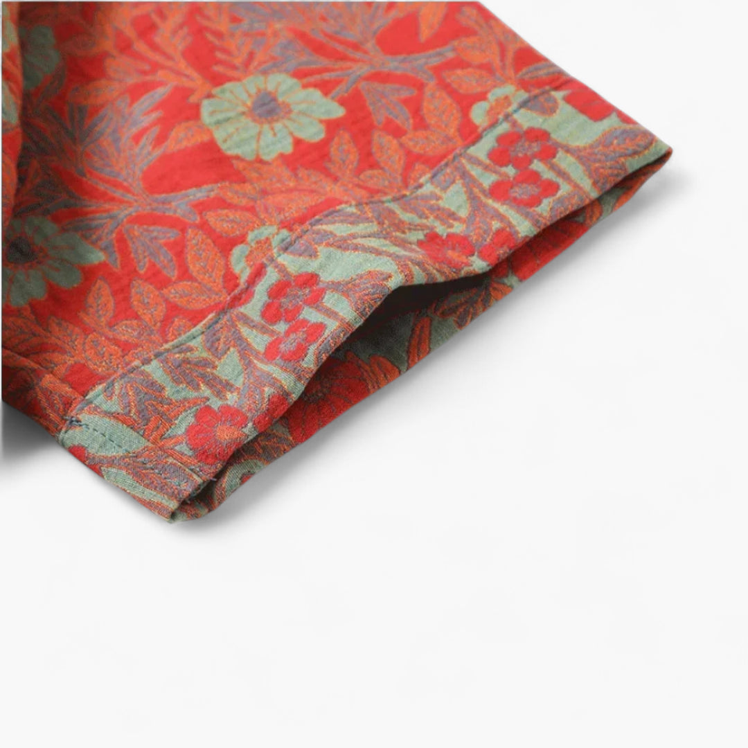 Peignoir Femme Coton – Style Japonais Rouge à Fleurs