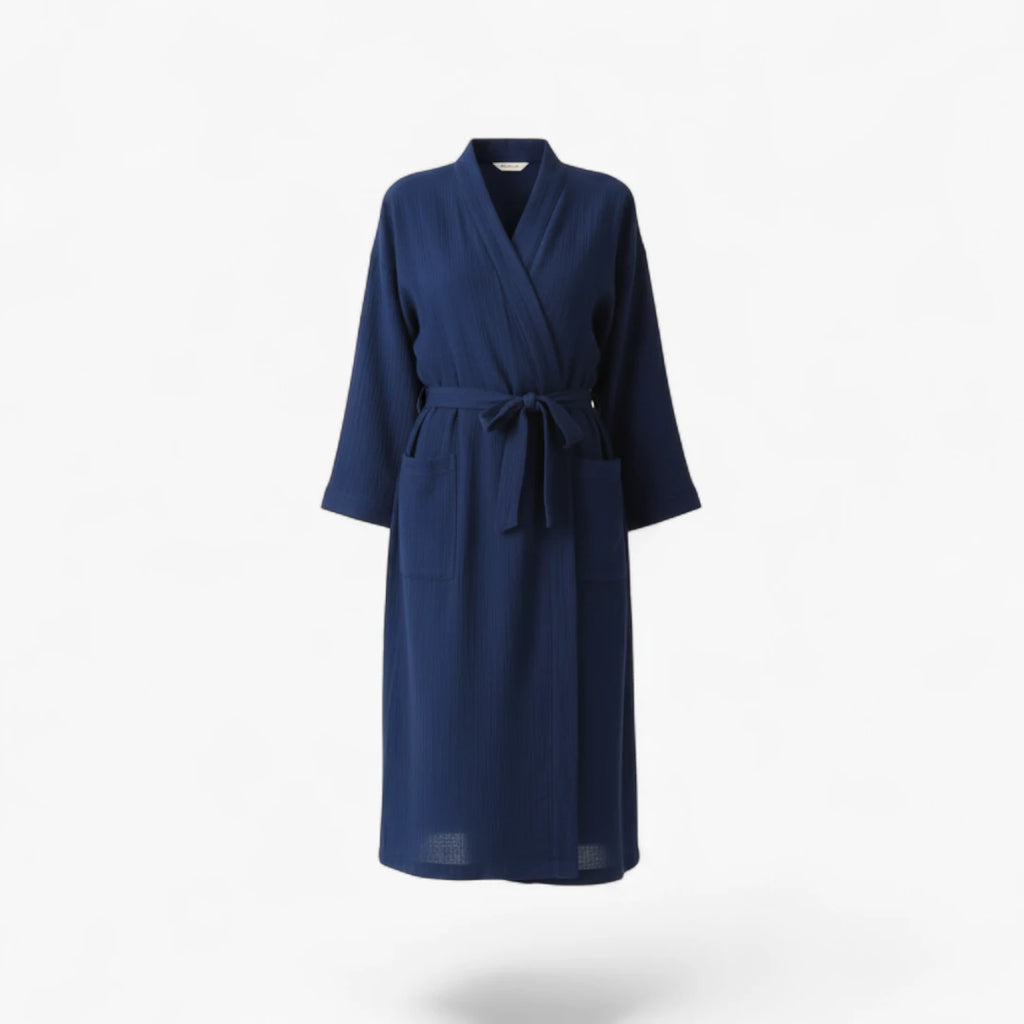 Peignoir Femme Coton – Style Japonais Long Bleu Marine