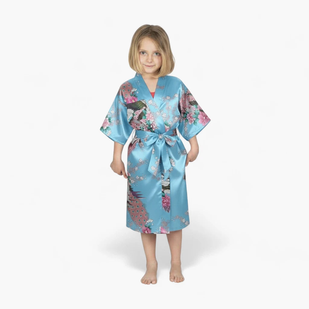 Peignoir Satin Fille à Fleurs