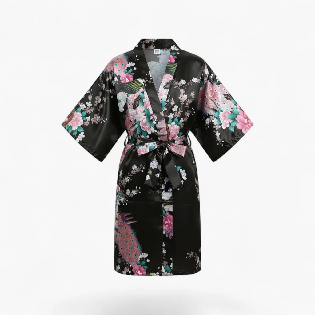 Peignoir Satin Fille à Fleurs