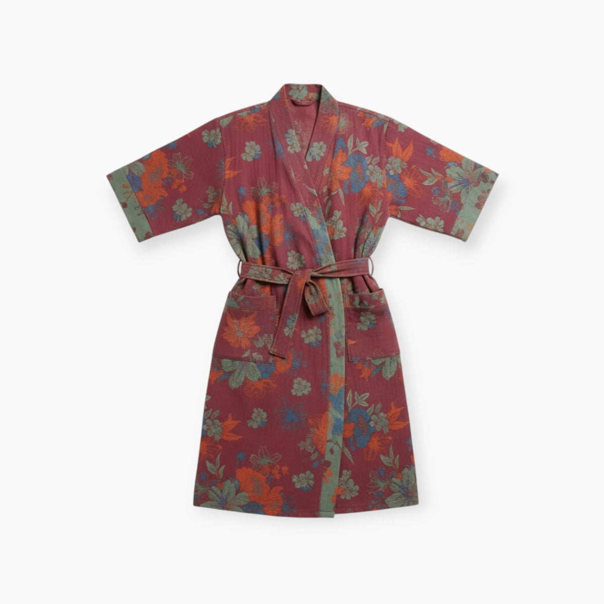 Peignoir Femme Coton – Style Japonais Multicolore à Motifs Floraux