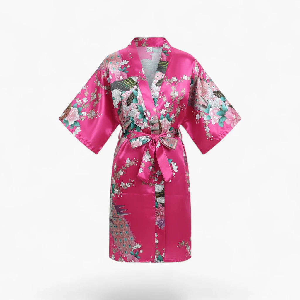 Peignoir Satin Fille à Fleurs