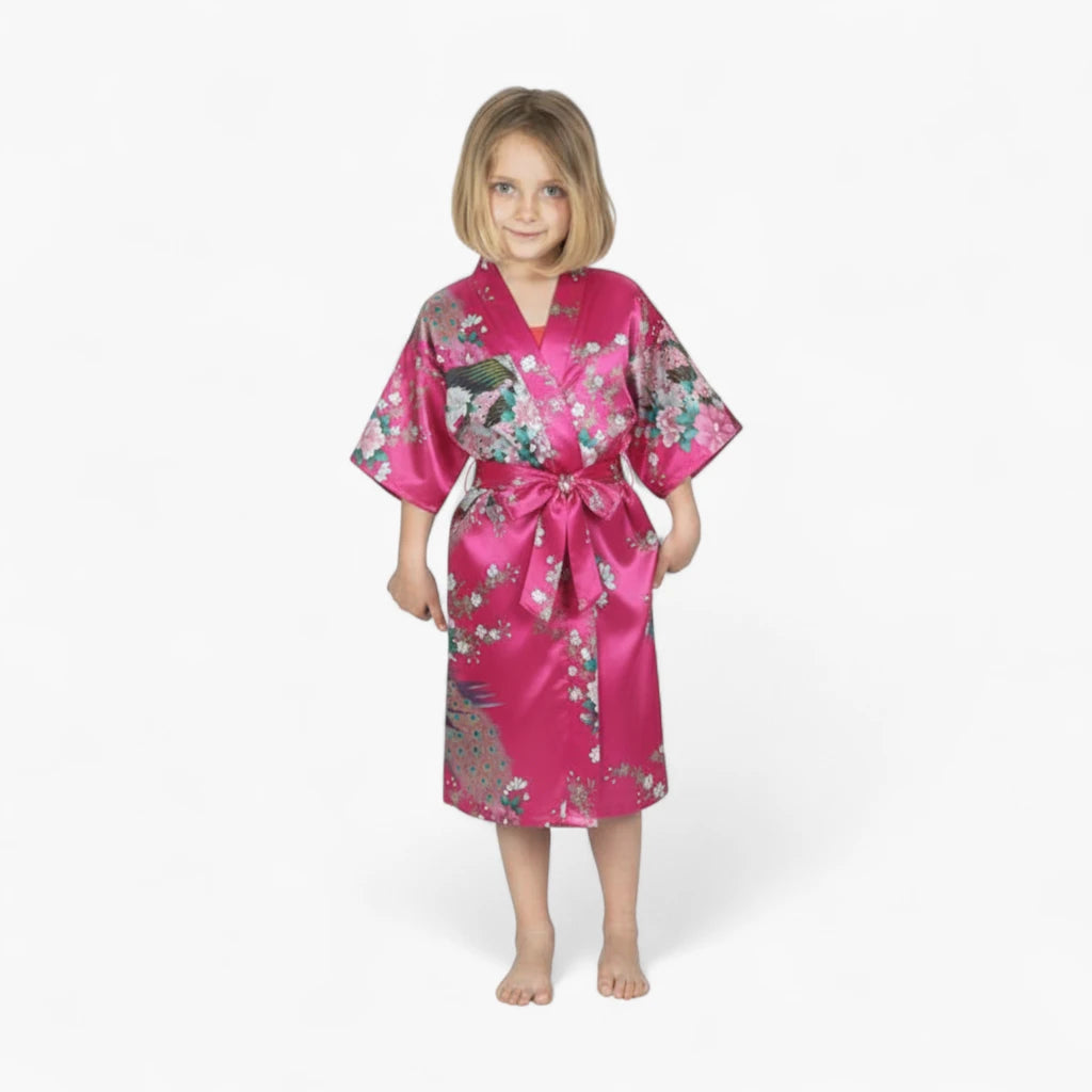 Peignoir Satin Fille à Fleurs