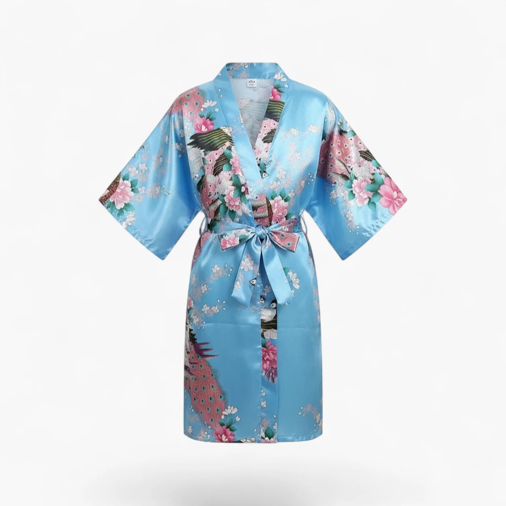 Peignoir Satin Fille à Fleurs