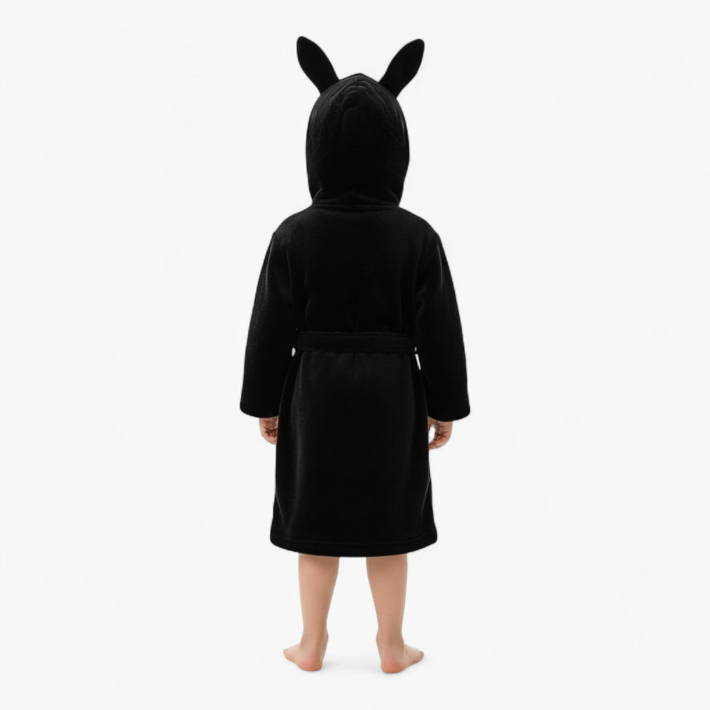 Peignoir Enfant en Polaire – Couleur Noir avec Capuche