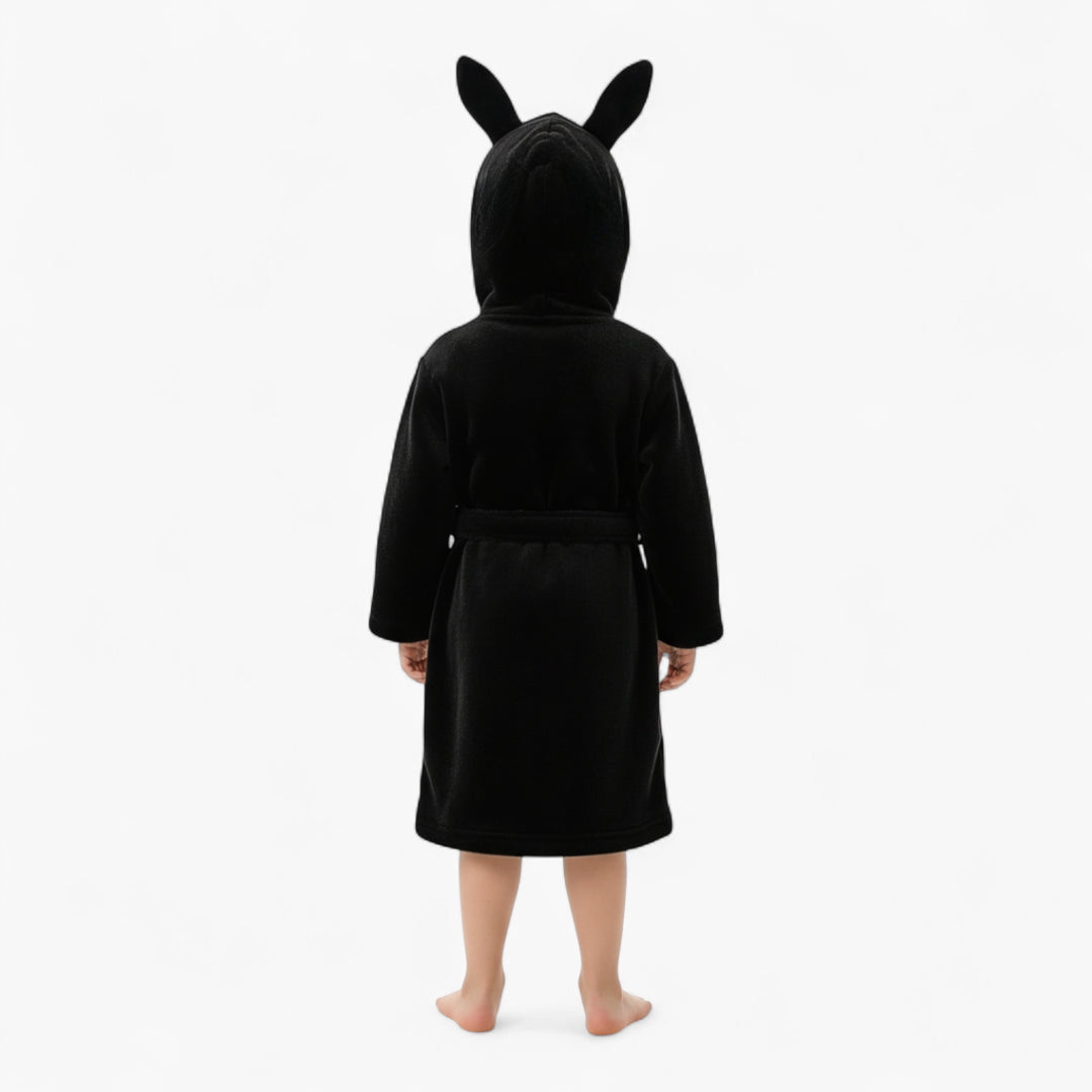 Peignoir Enfant en Polaire – Couleur Noir avec Capuche