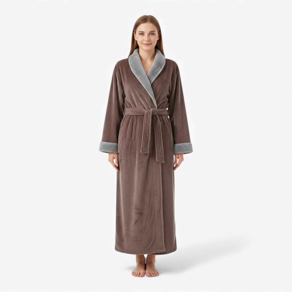 Peignoir Femme – Hiver Marron Long en Flanelle
